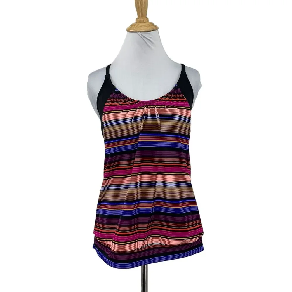 Athleta Capri Stripe Blousy Tankini Womens 34 B/C Shelf Bra Padded Strappy Back